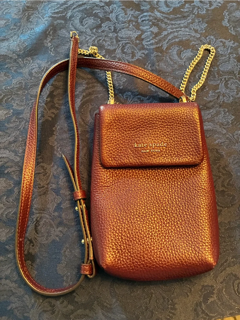 kate spade Pebbled Leather Crossbody in Wine with Gold Chain